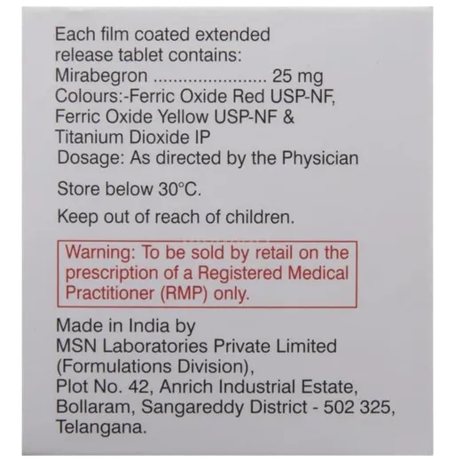 mirbeg 25mg tablet 10's